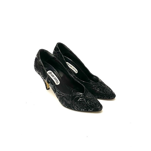 Vintage 1970s black leather flocked suede heels - Picture 6 of 8